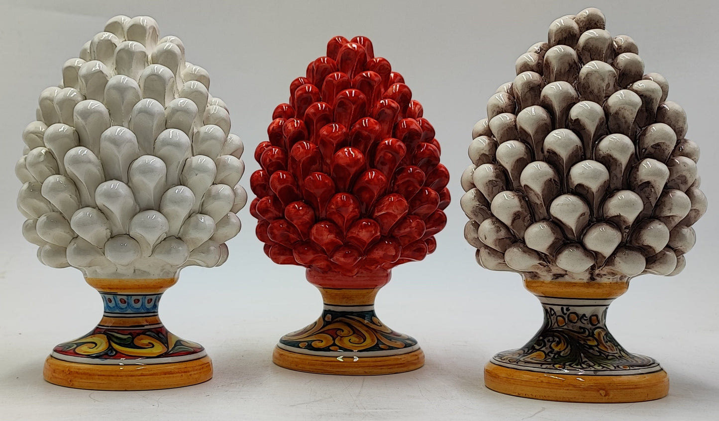 Handmade Sicilian Ceramic Pine Cone: Caltagirone Pottery, Sugar Paper Blue (7.87”)