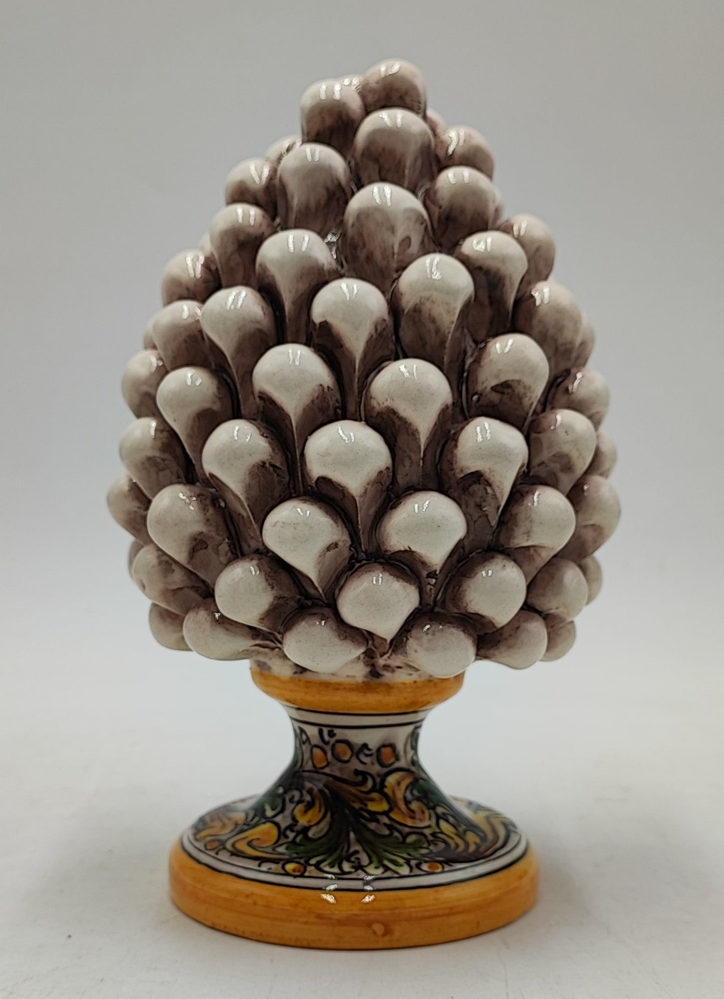 Handmade Sicilian Ceramic Pine Cone: Caltagirone Pottery, Sugar Paper Blue (7.87”)