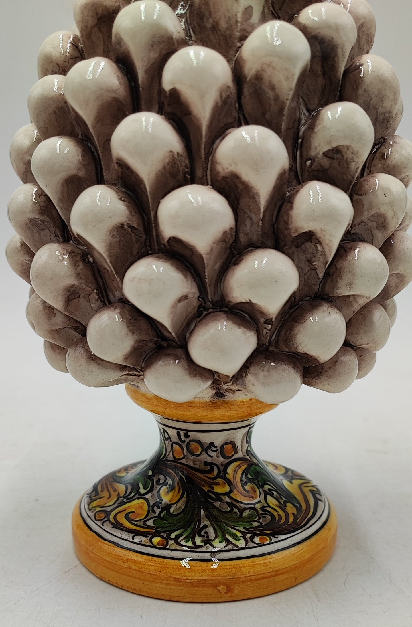 Handmade Sicilian Ceramic Pine Cone: Caltagirone Pottery, Sugar Paper Blue (7.87”)