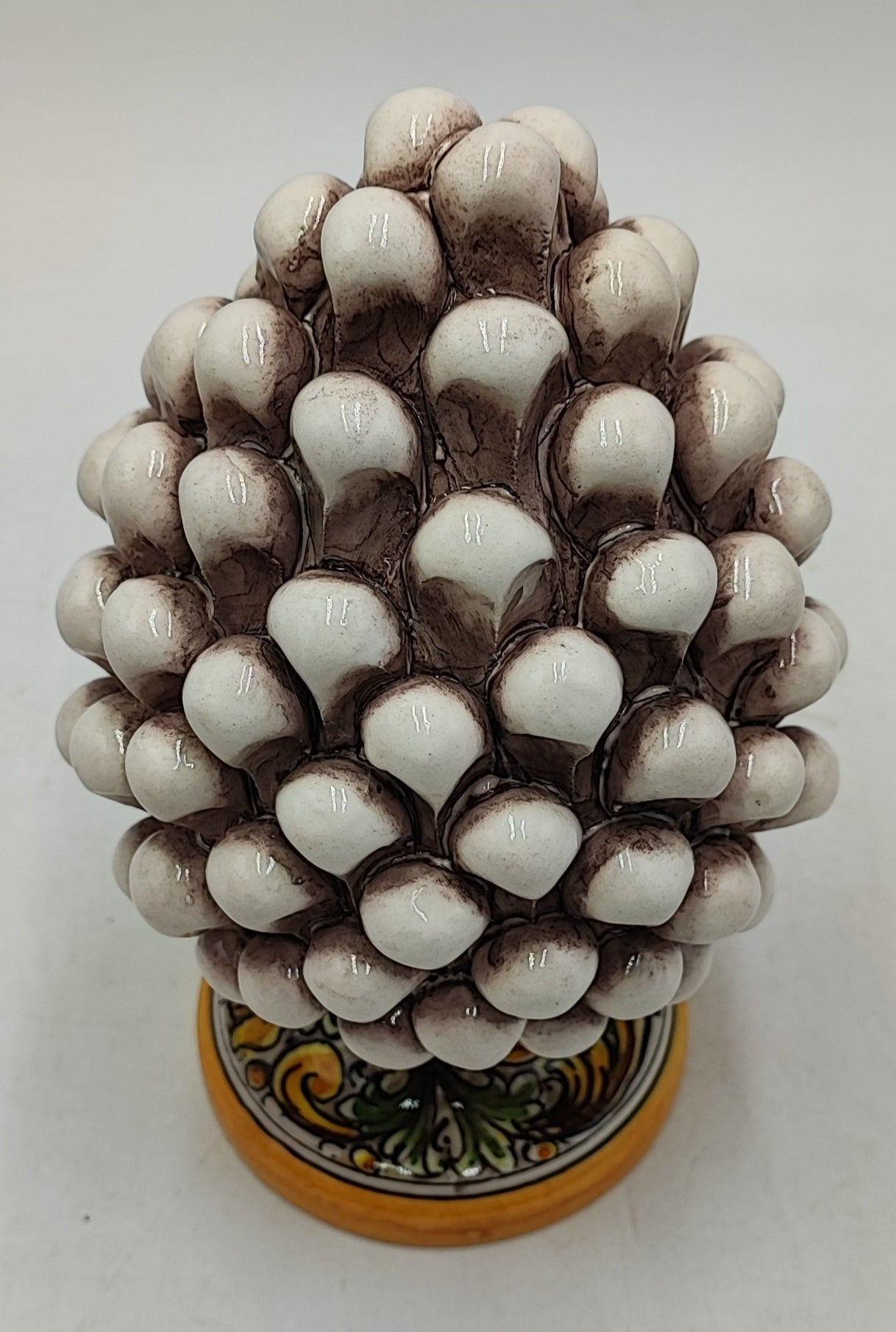 Handmade Sicilian Ceramic Pine Cone: Caltagirone Pottery, Sugar Paper Blue (7.87”)