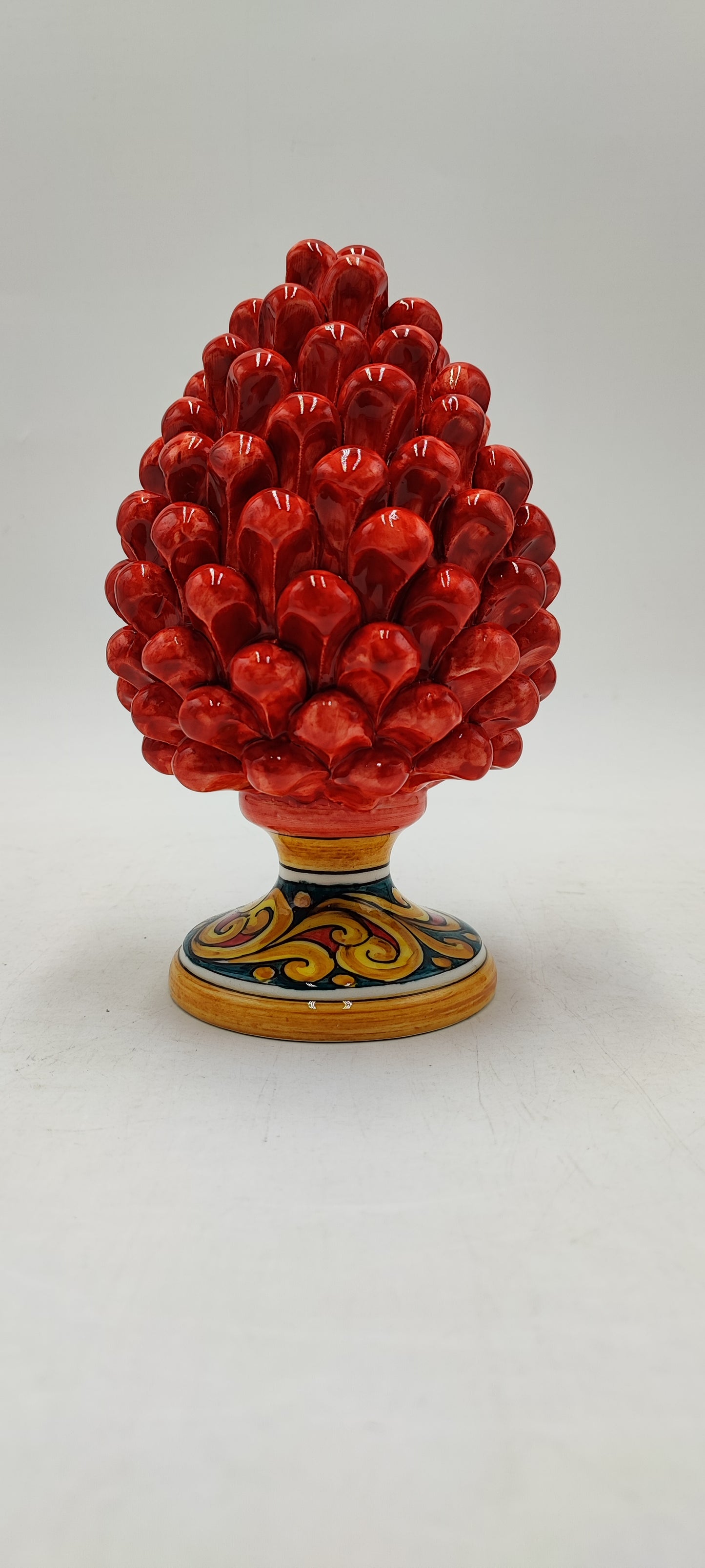Handmade Sicilian Ceramic Pine Cone: Caltagirone Pottery, Sugar Paper Blue (7.87”)
