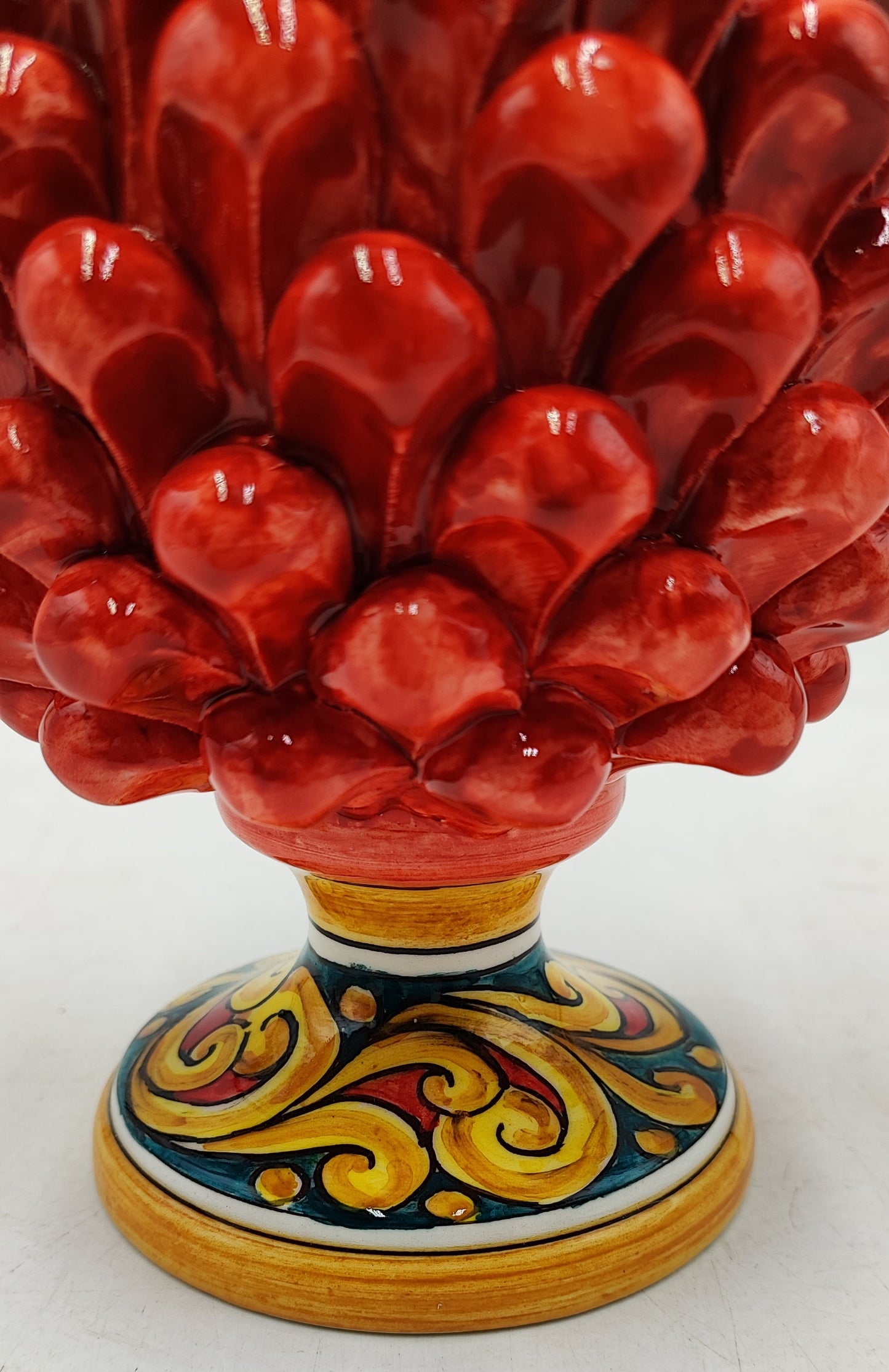 Handmade Sicilian Ceramic Pine Cone: Caltagirone Pottery, Sugar Paper Blue (7.87”)