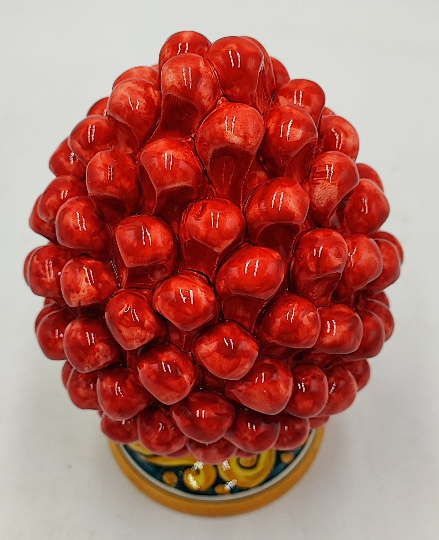 Handmade Sicilian Ceramic Pine Cone: Caltagirone Pottery, Sugar Paper Blue (7.87”)