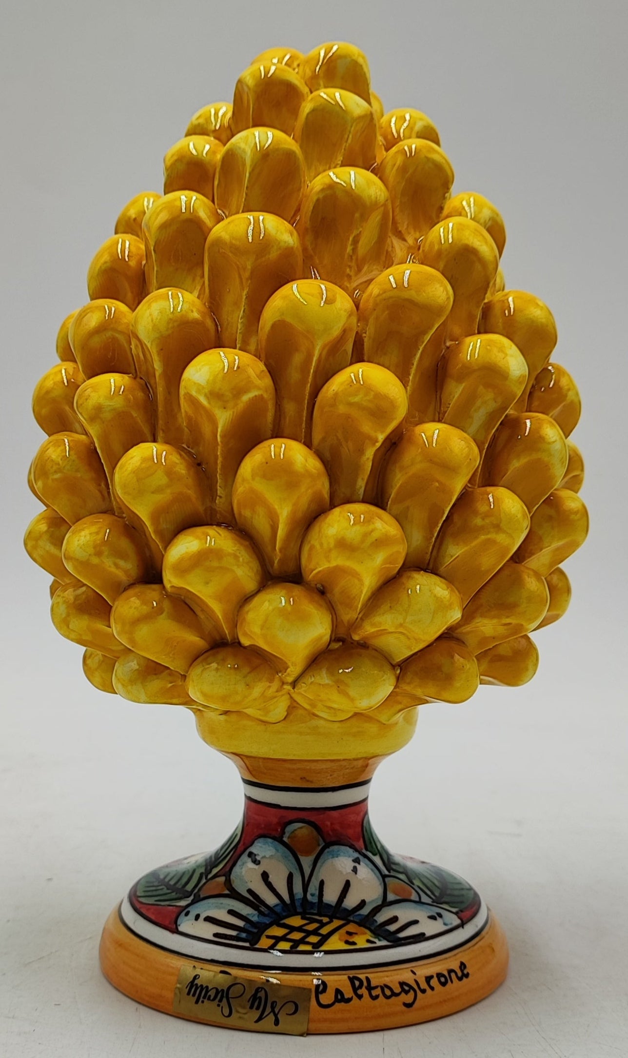 Handmade Sicilian Ceramic Pine Cone: Caltagirone Pottery, Sugar Paper Blue (7.87”)