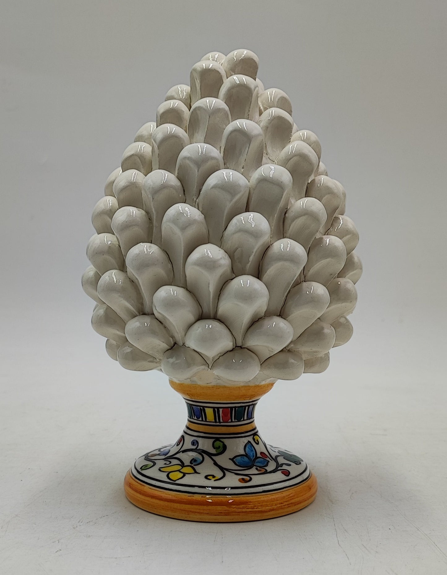 Handmade Sicilian Ceramic Pine Cone: Caltagirone Pottery, Sugar Paper Blue (7.87”)