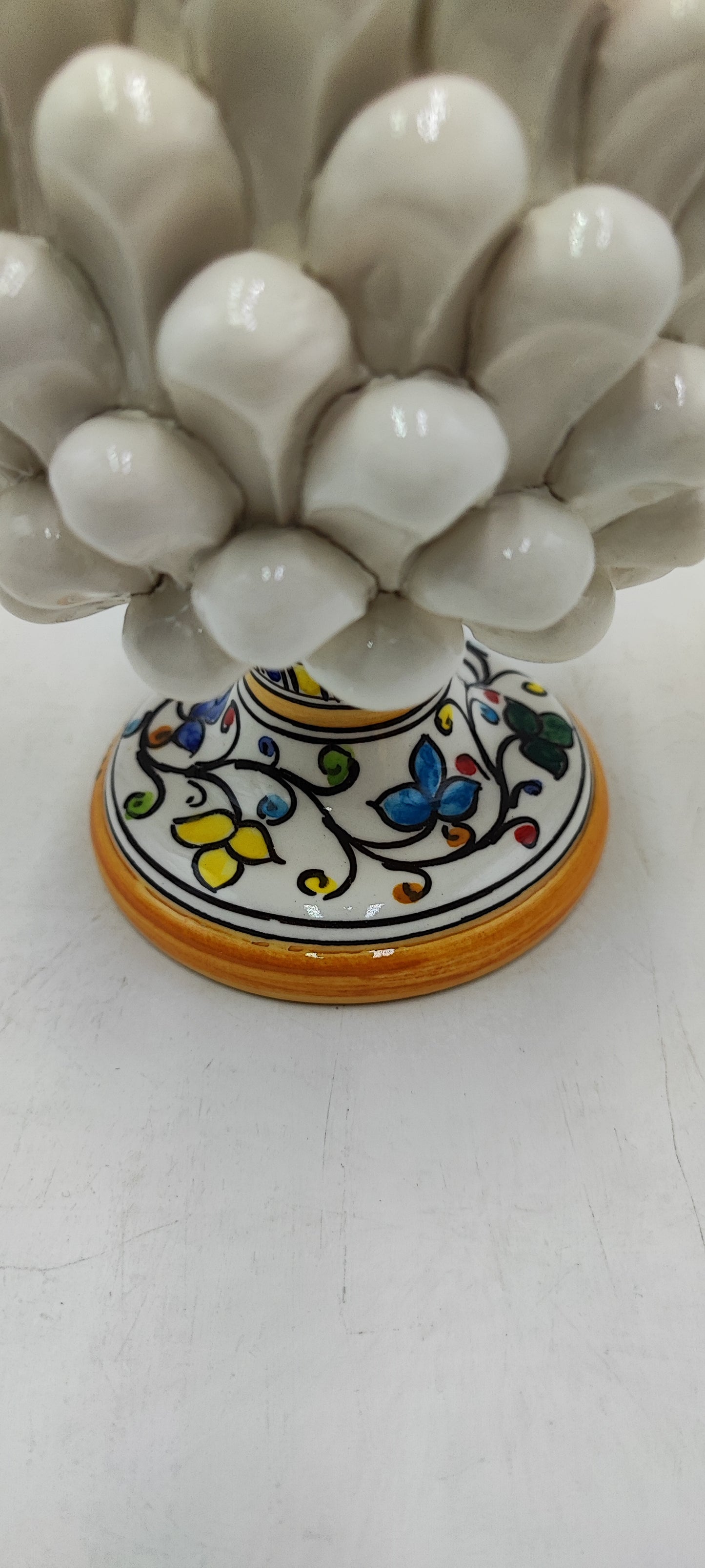 Handmade Sicilian Ceramic Pine Cone: Caltagirone Pottery, Sugar Paper Blue (7.87”)