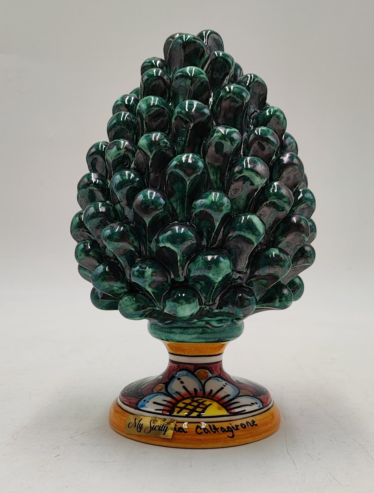 Handmade Sicilian Ceramic Pine Cone: Caltagirone Pottery, Sugar Paper Blue (7.87”)