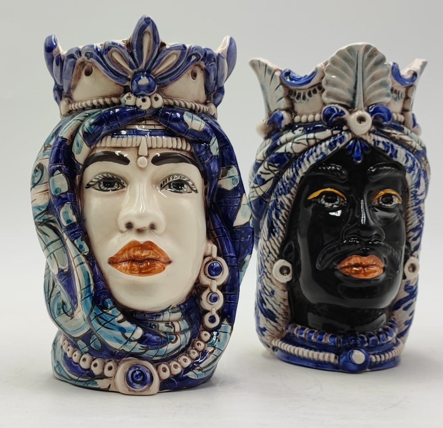 Ceramica di Caltagirone " Sicilian ( Africane Model ) Moorish heads" 20H
