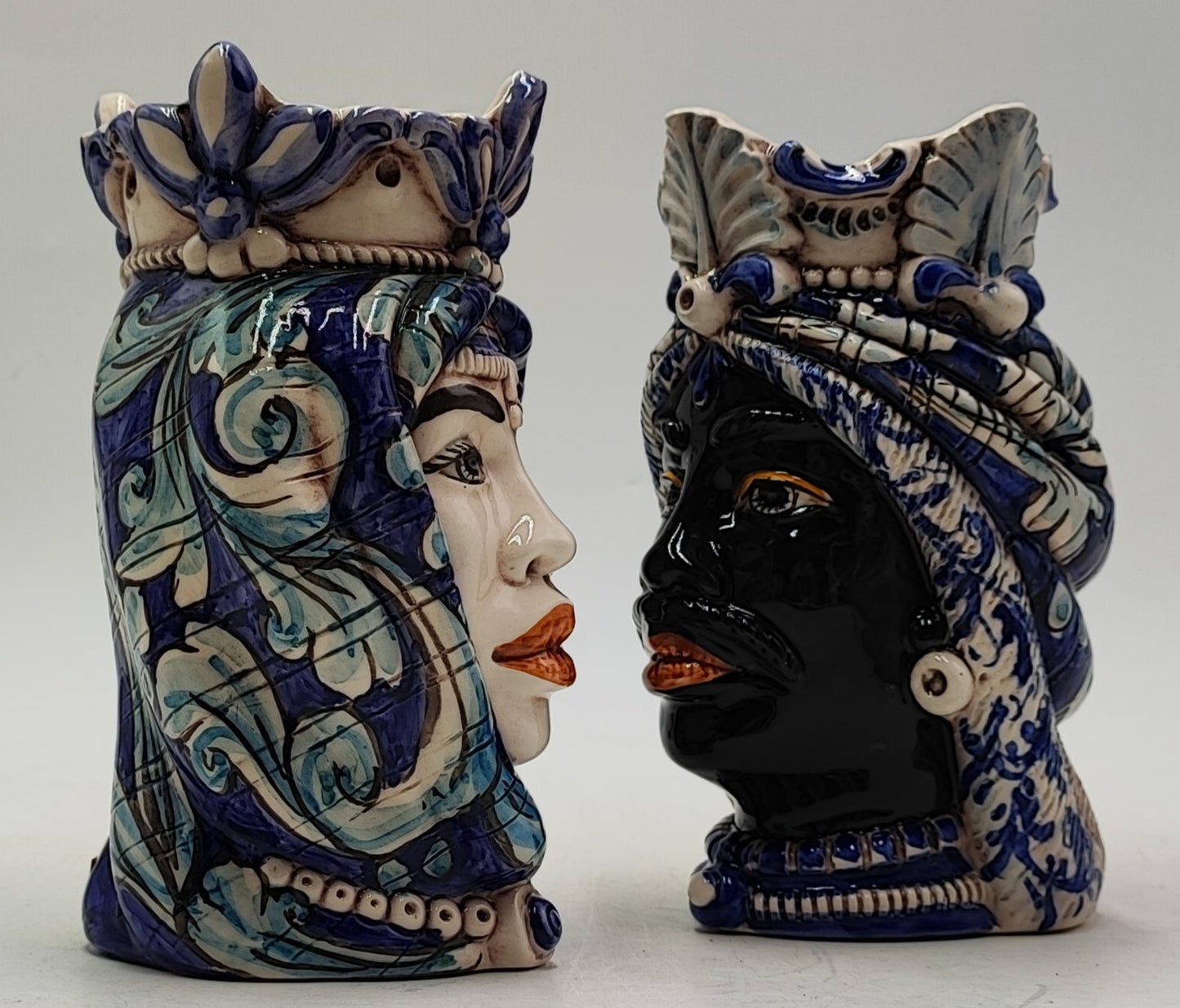Ceramica di Caltagirone " Sicilian ( Africane Model ) Moorish heads" 20H