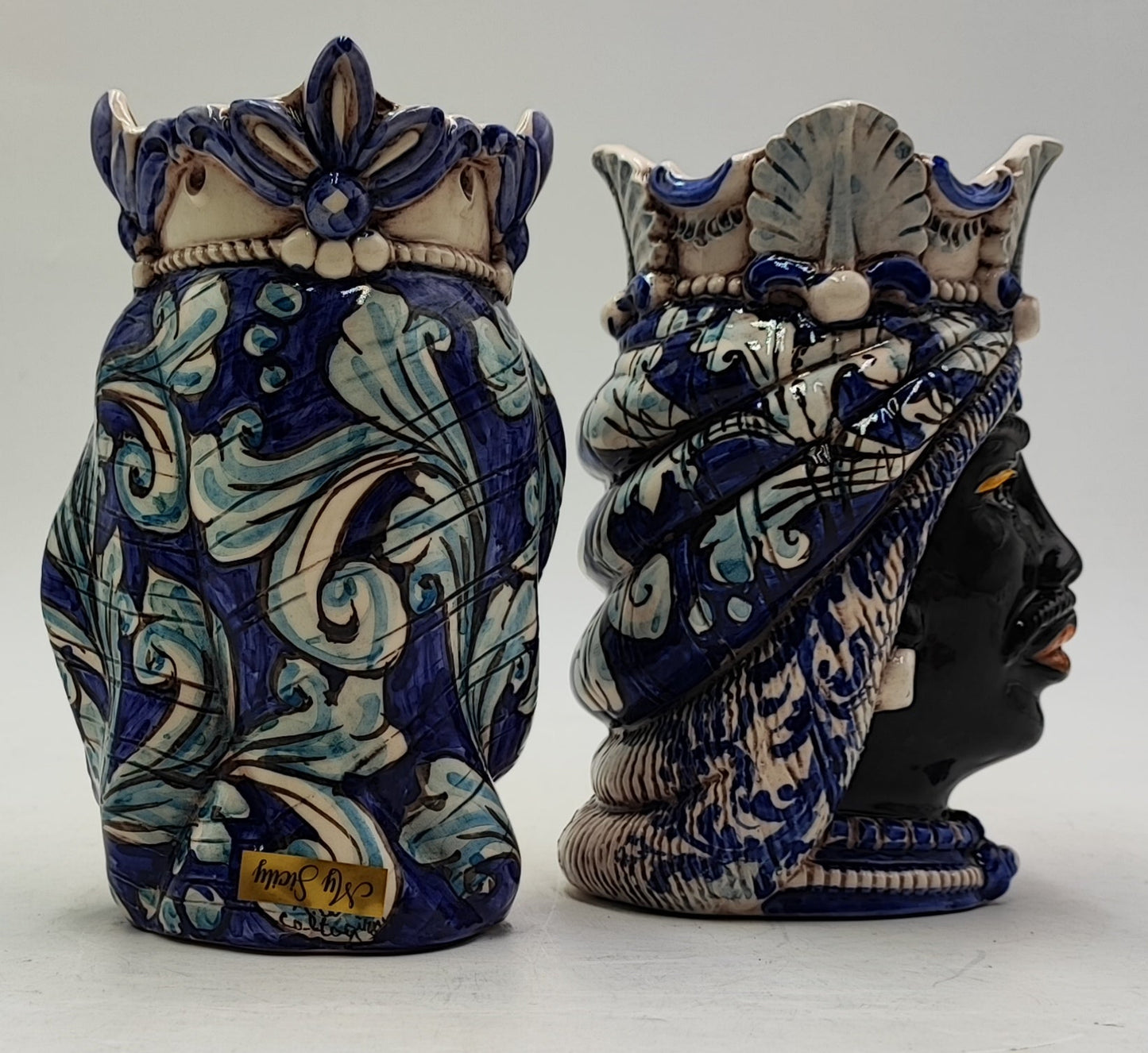 Ceramica di Caltagirone " Sicilian ( Africane Model ) Moorish heads" 20H