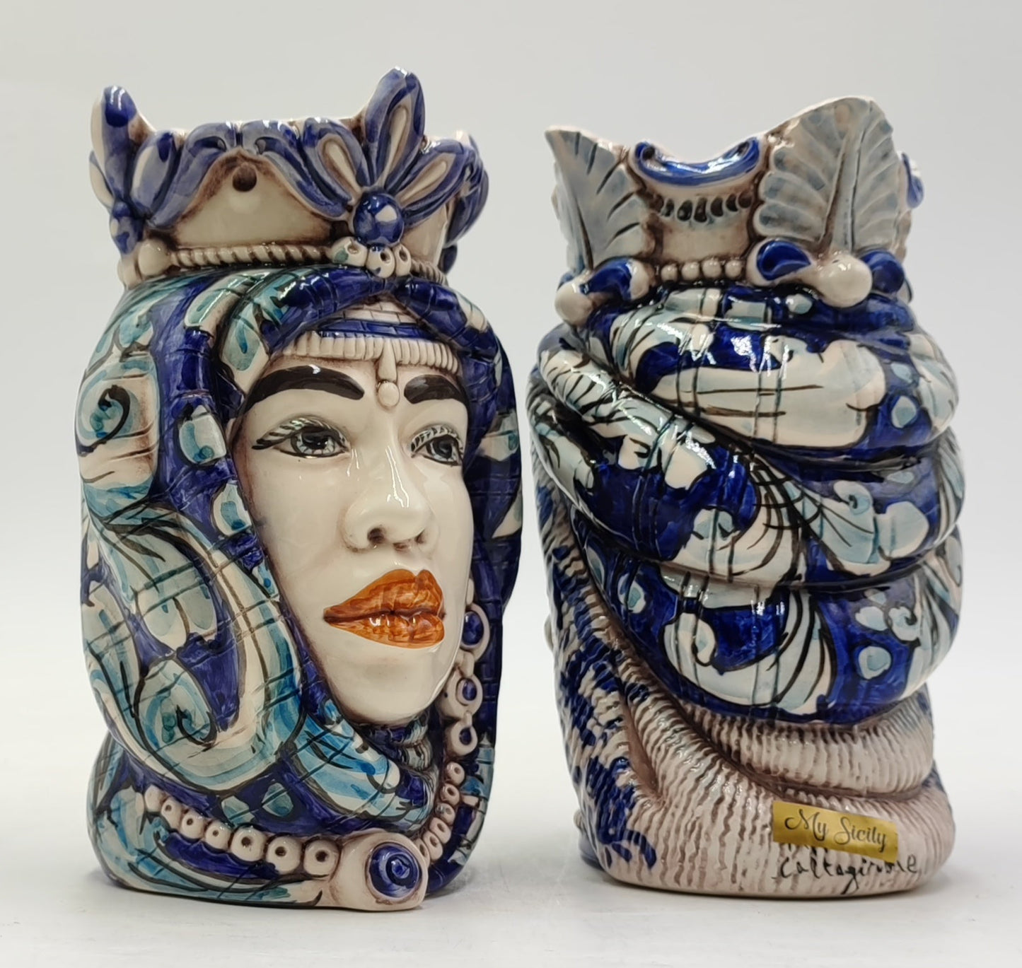 Ceramica di Caltagirone " Sicilian ( Africane Model ) Moorish heads" 20H