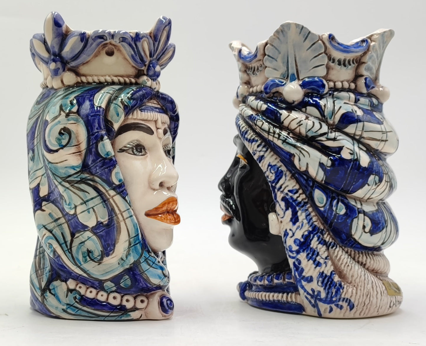 Ceramica di Caltagirone " Sicilian ( Africane Model ) Moorish heads" 20H