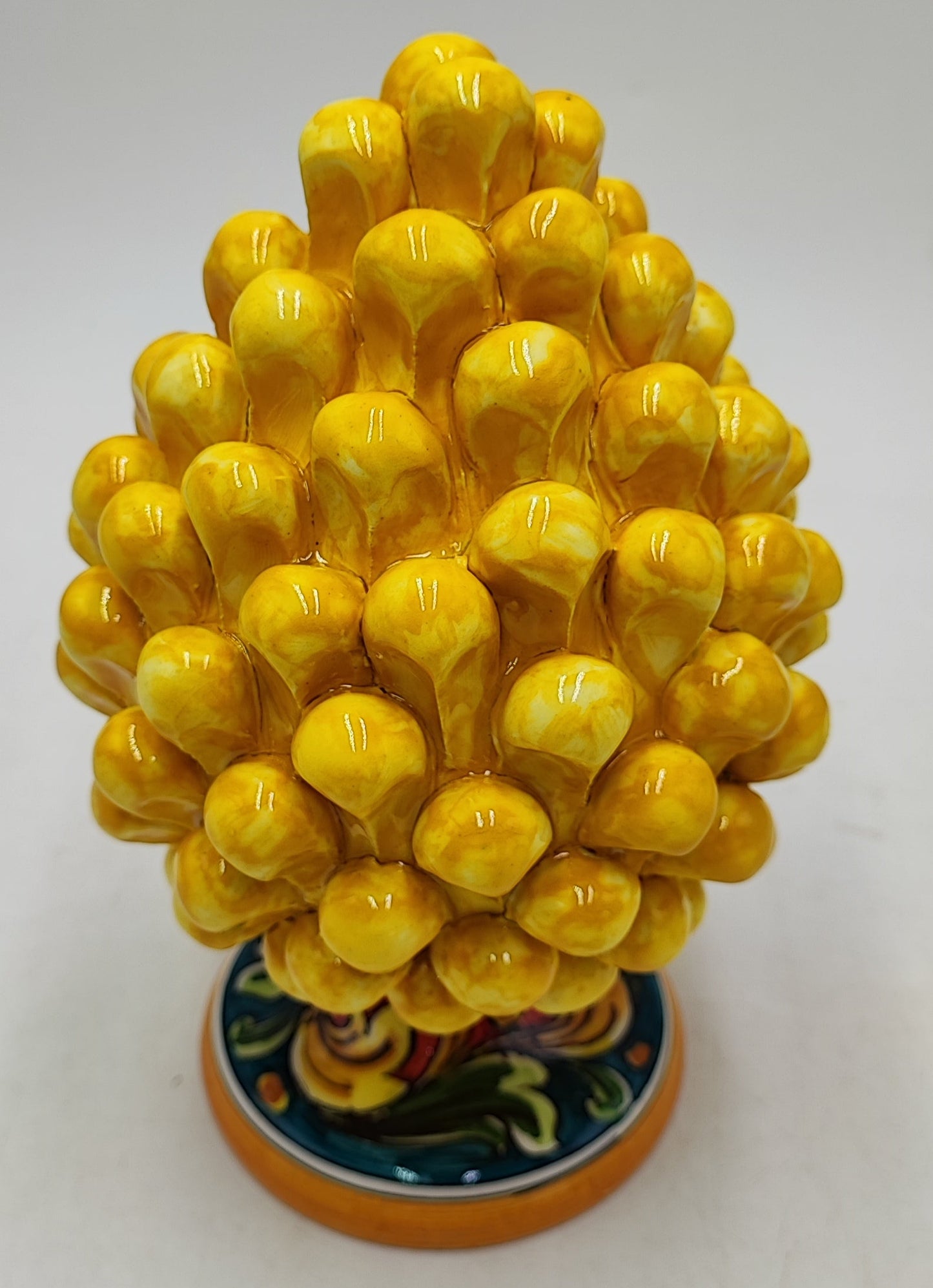 Handmade Sicilian Ceramic Pine Cone: Caltagirone Pottery, Sugar Paper Blue (7.87”)