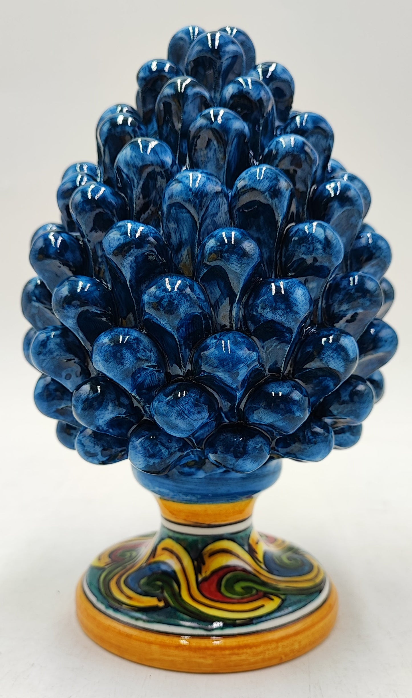 Handmade Sicilian Ceramic Pine Cone: Caltagirone Pottery, Sugar Paper Blue (7.87”)