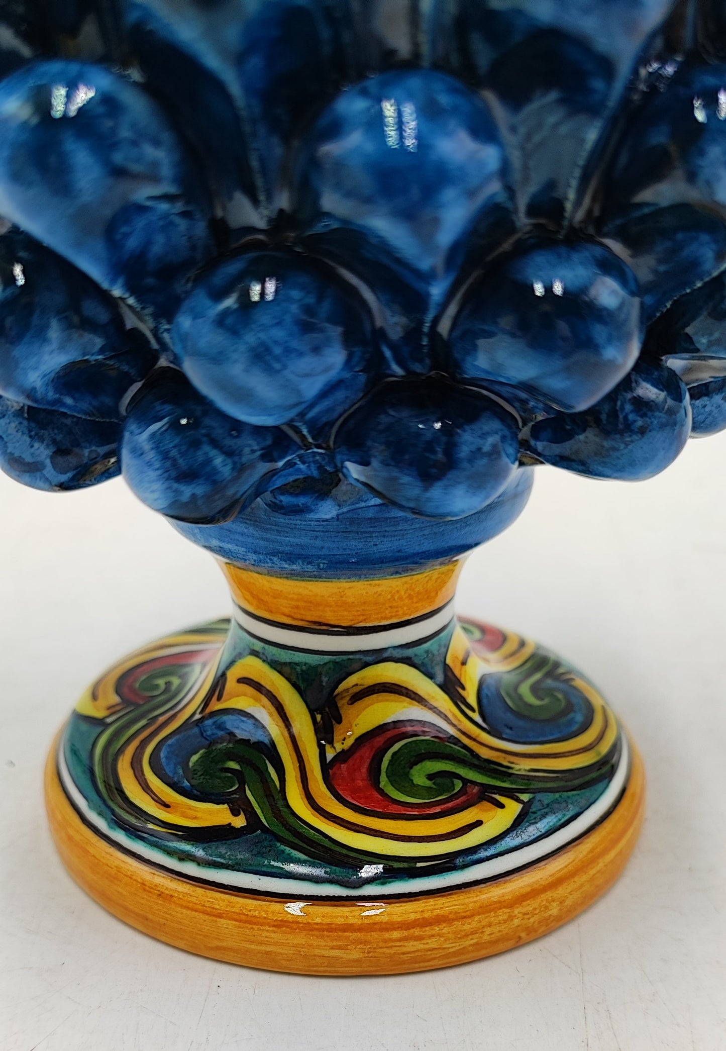 Handmade Sicilian Ceramic Pine Cone: Caltagirone Pottery, Sugar Paper Blue (7.87”)