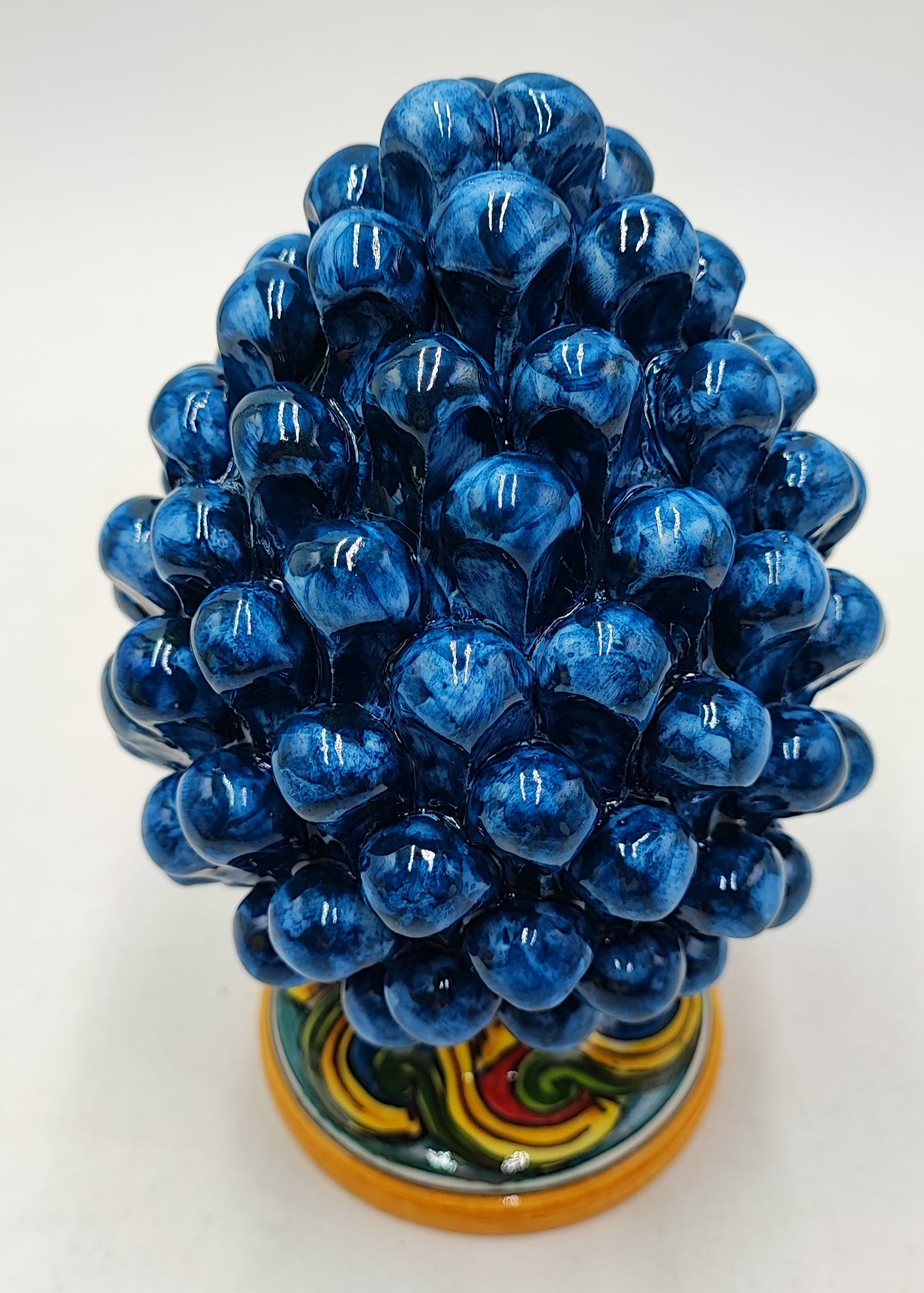 Handmade Sicilian Ceramic Pine Cone: Caltagirone Pottery, Sugar Paper Blue (7.87”)