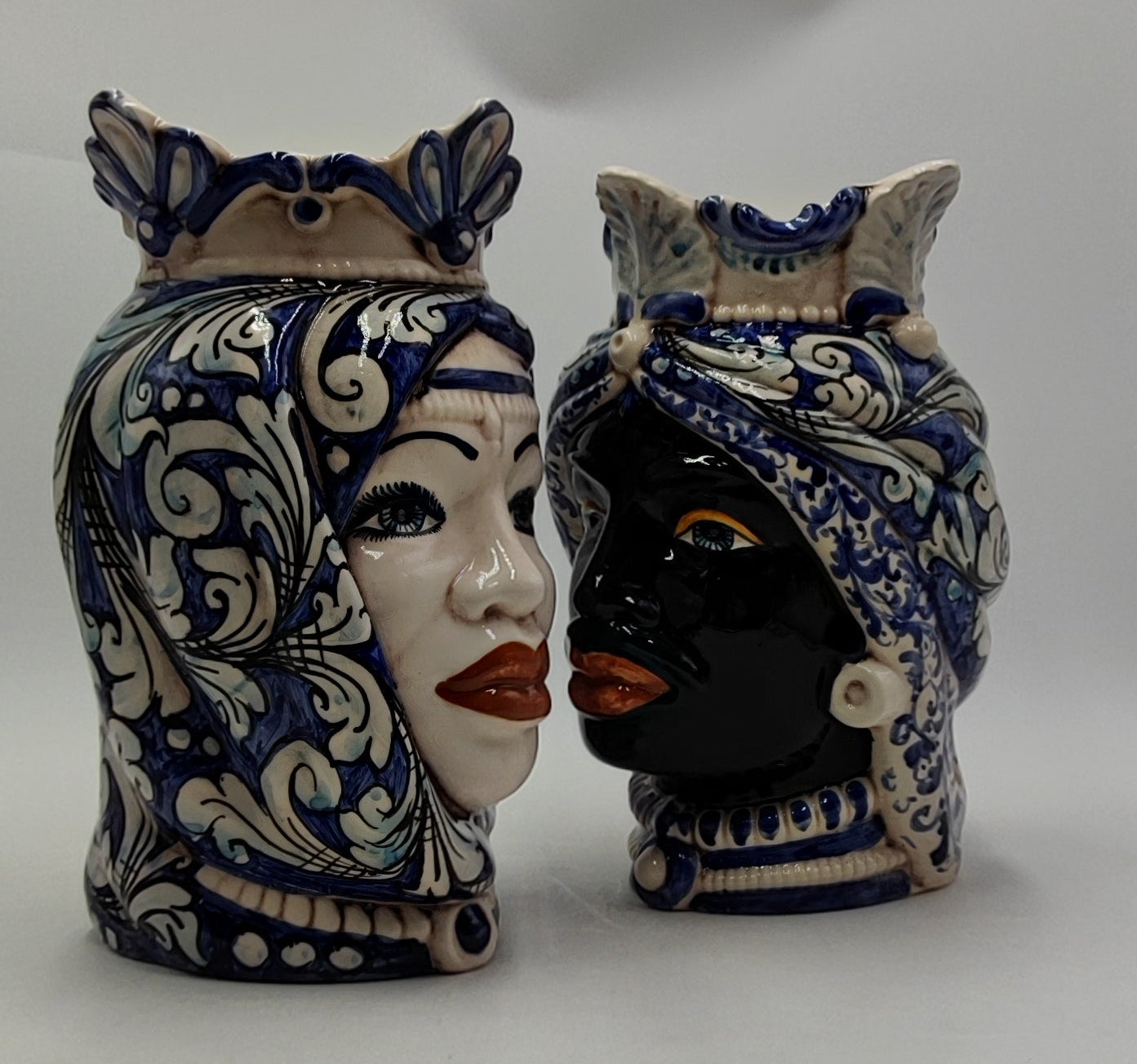 Ceramica di Caltagirone " Sicilian Moorish heads" 25H