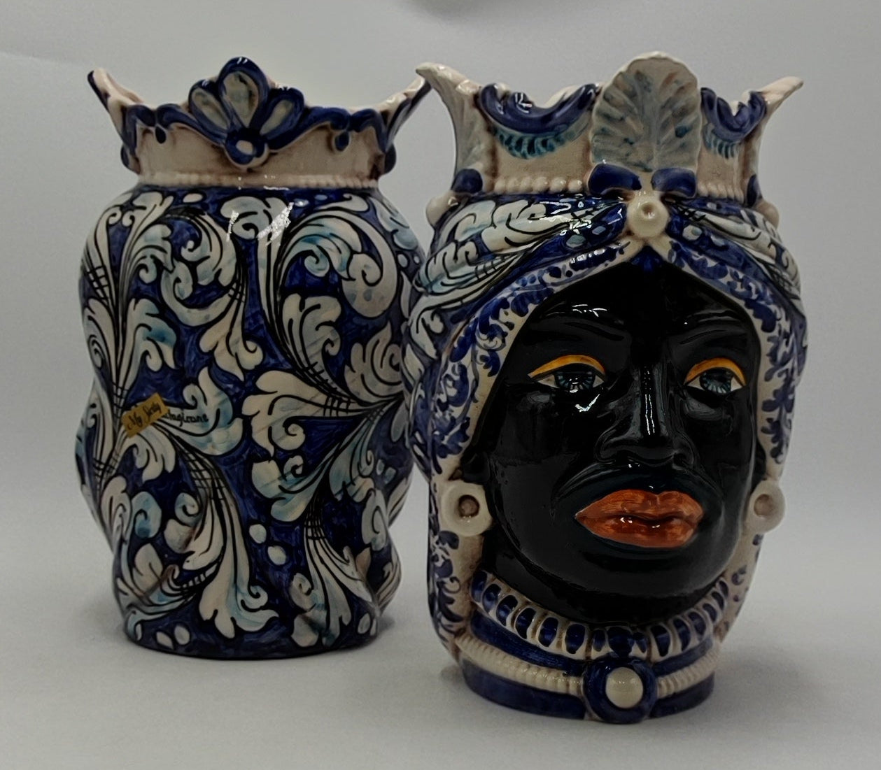 Ceramica di Caltagirone " Sicilian Moorish heads" 25H