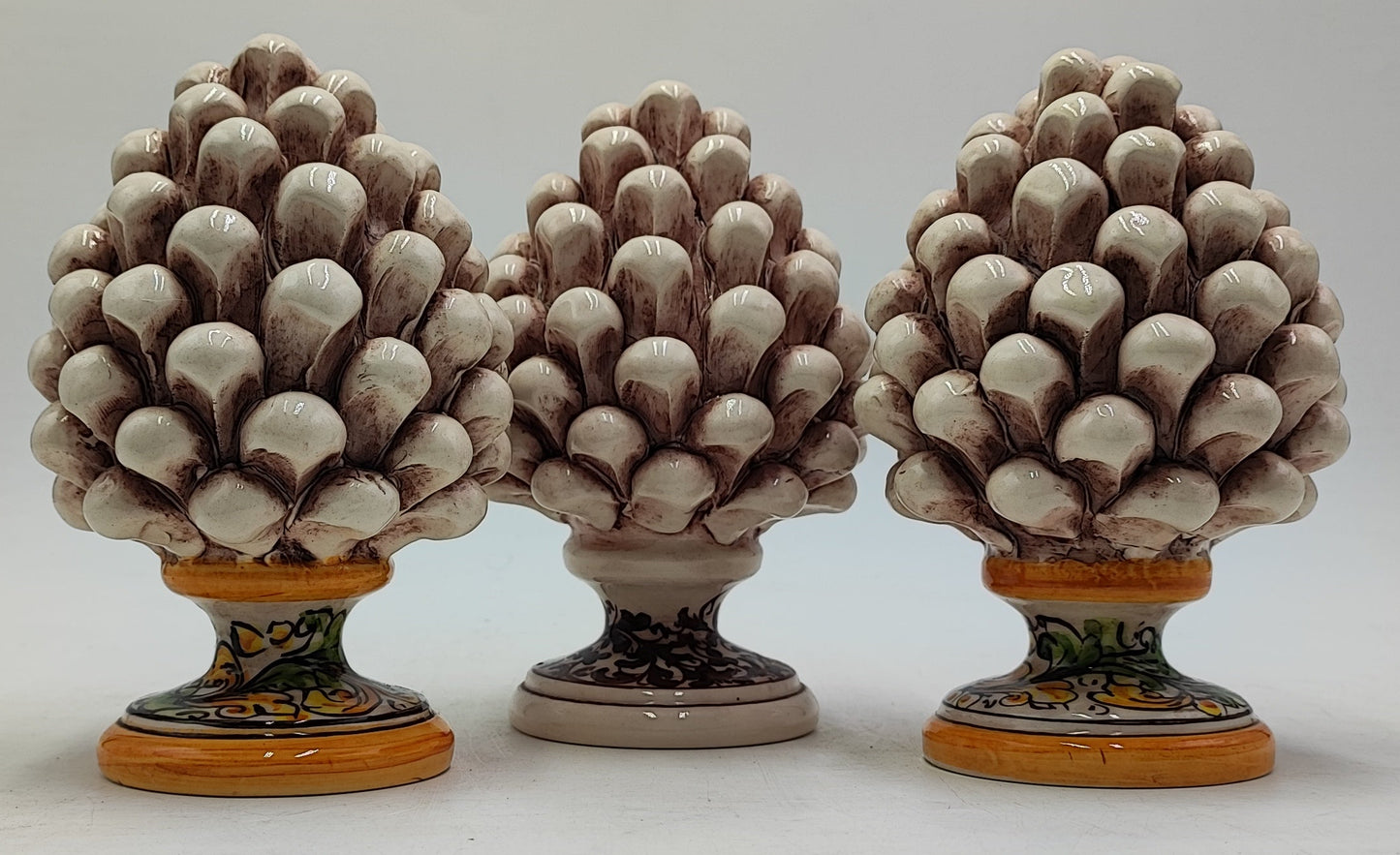 Sicilian ceramic pine cone, hand made, with decorative base and with out 15cm