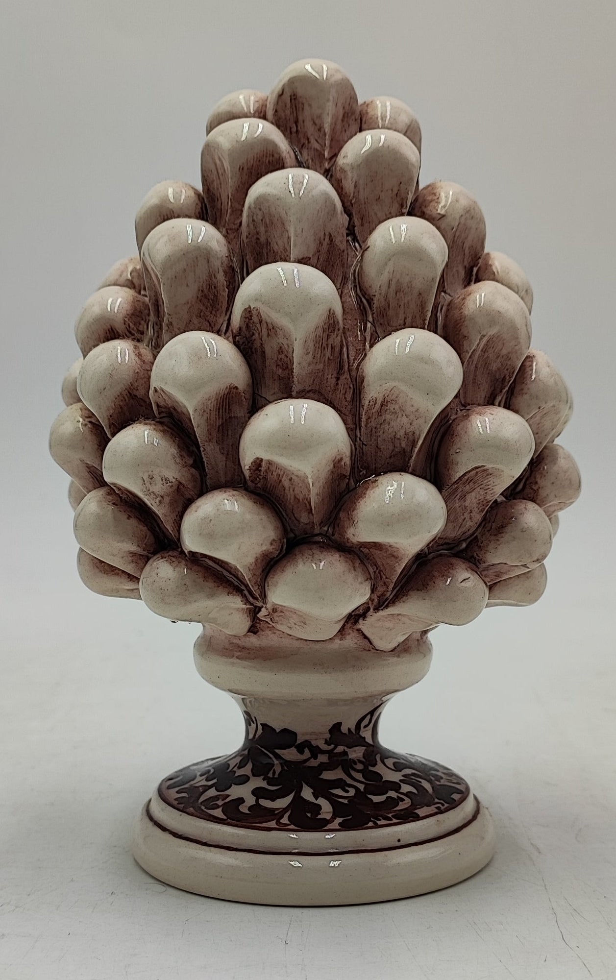 Sicilian ceramic pine cone, hand made, with decorative base and with out 15cm