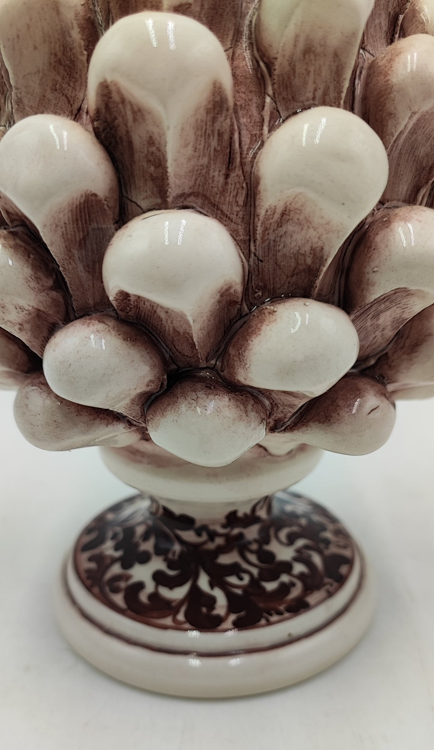 Sicilian ceramic pine cone, hand made, with decorative base and with out 15cm