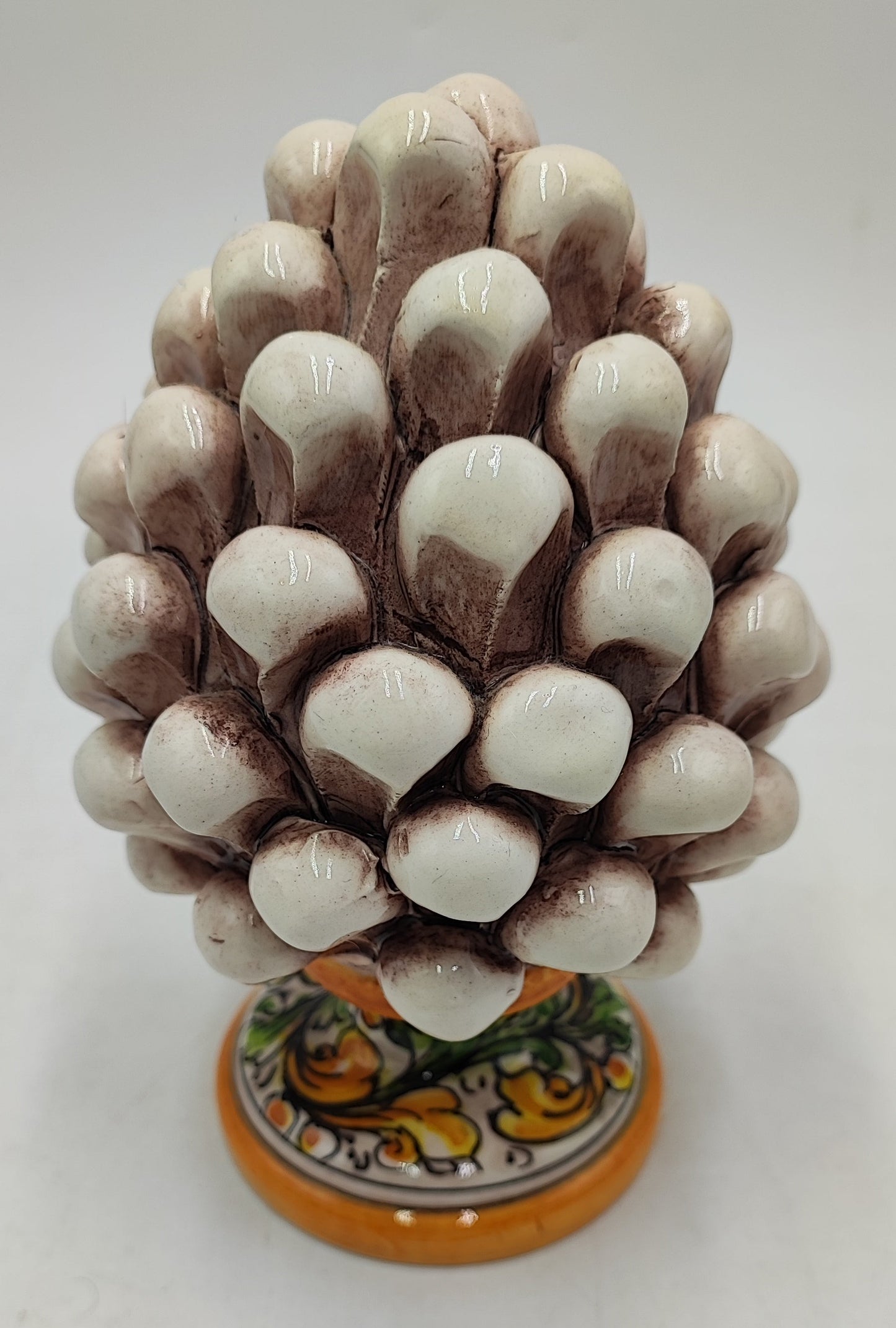 Sicilian ceramic pine cone, hand made, with decorative base and with out 15cm