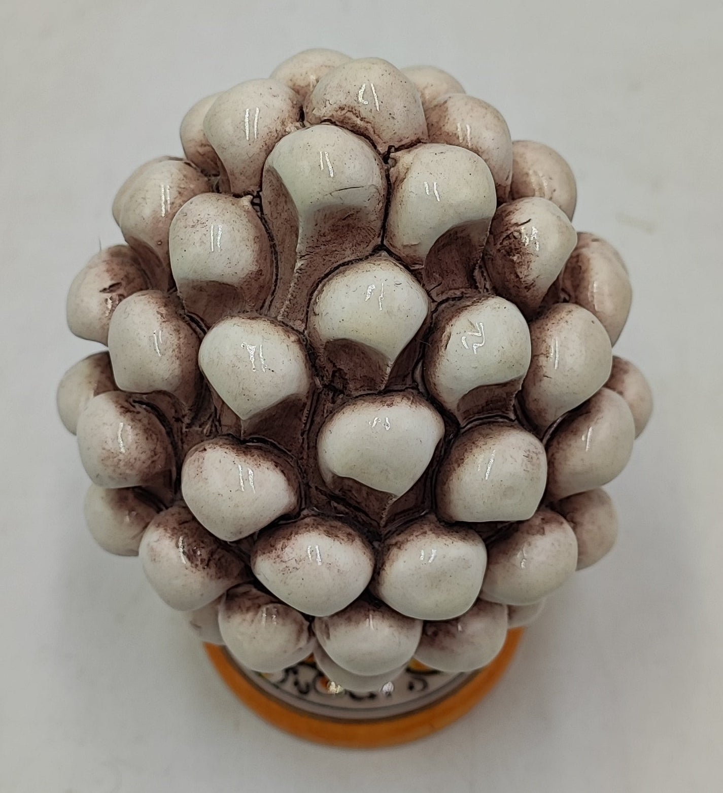 Sicilian ceramic pine cone, hand made, with decorative base and with out 15cm