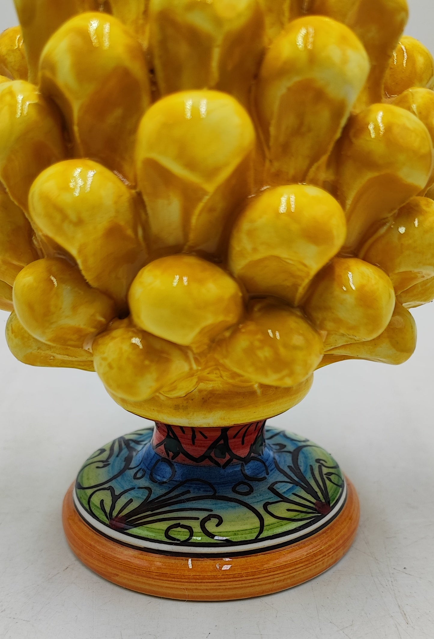 Sicilian ceramic pine cone, hand made, with decorative base and with out 15cm