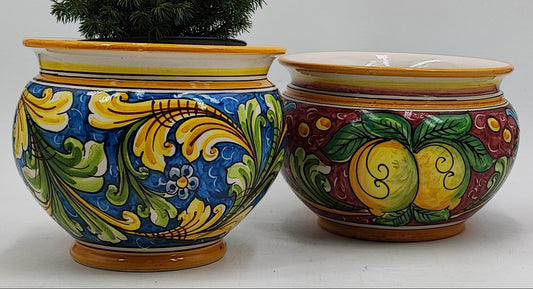 Handmade Caltagirone Pottery Cachepot: Sicilian Majolica Planter (22.5cm x 16cm)