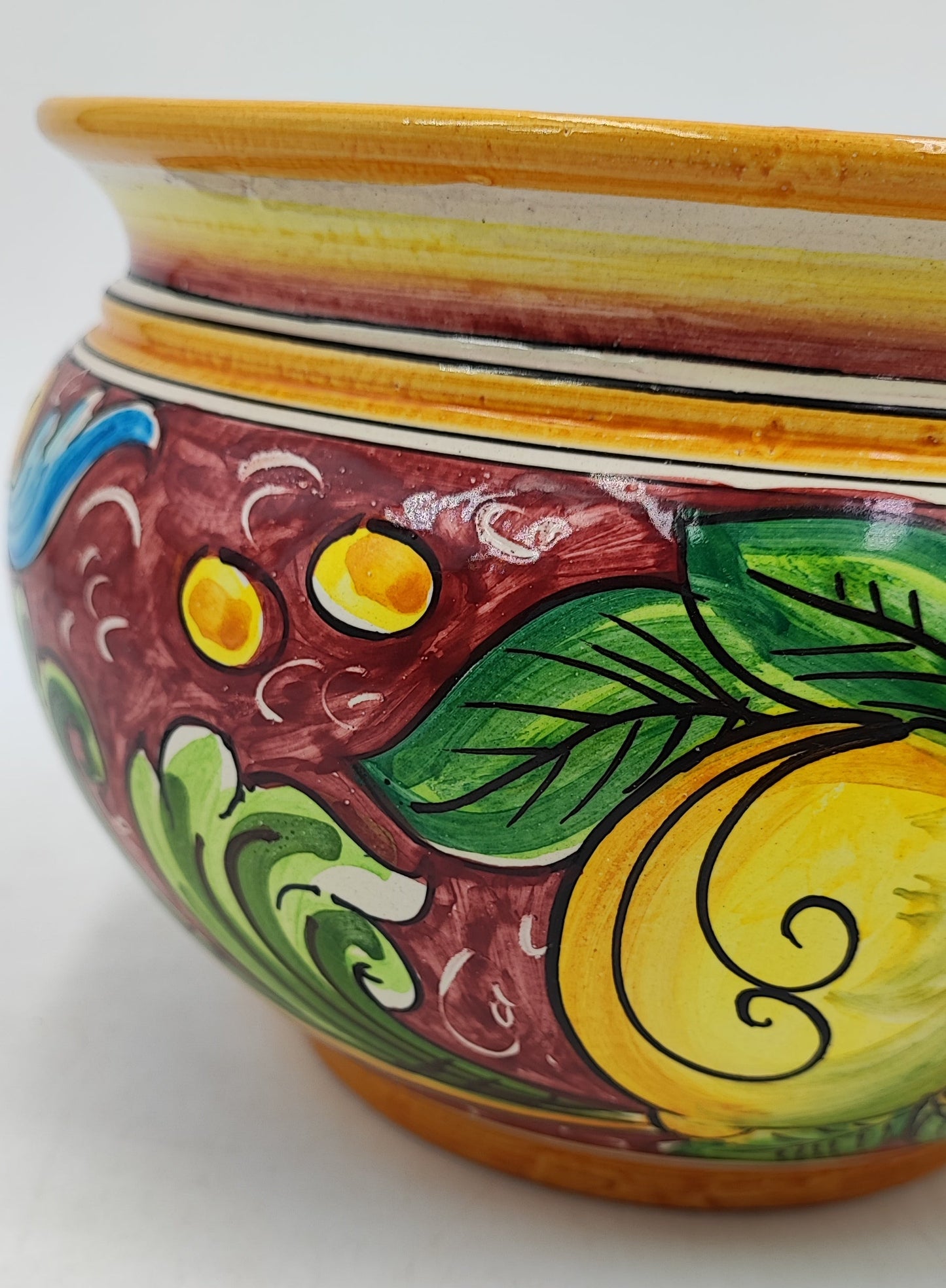 Handmade Caltagirone Pottery Cachepot: Sicilian Majolica Planter (22.5cm x 16cm)