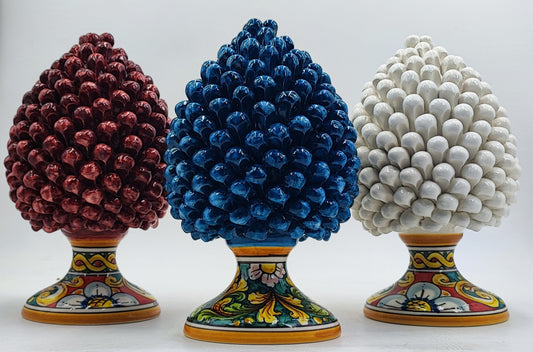 Handcrafted Caltagirone Ceramic Pine Cone: Sicilian Good Luck Decor (27cm)