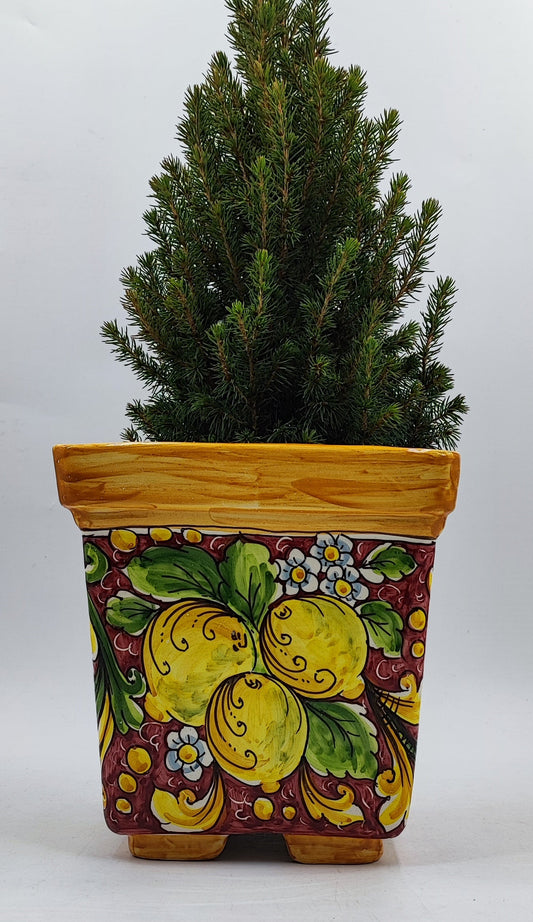Ceramica di Caltagirone Square Planter 22cm (8.66") – Handcrafted Sicilian Ceramic with Various Decorations