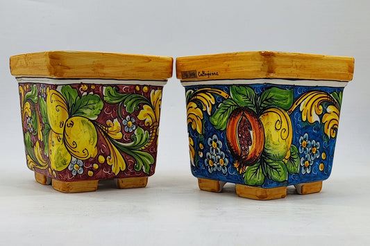 Ceramica di Caltagirone Square Planter – 17cm (6.7 inches) – Handcrafted Sicilian Ceramic Pot