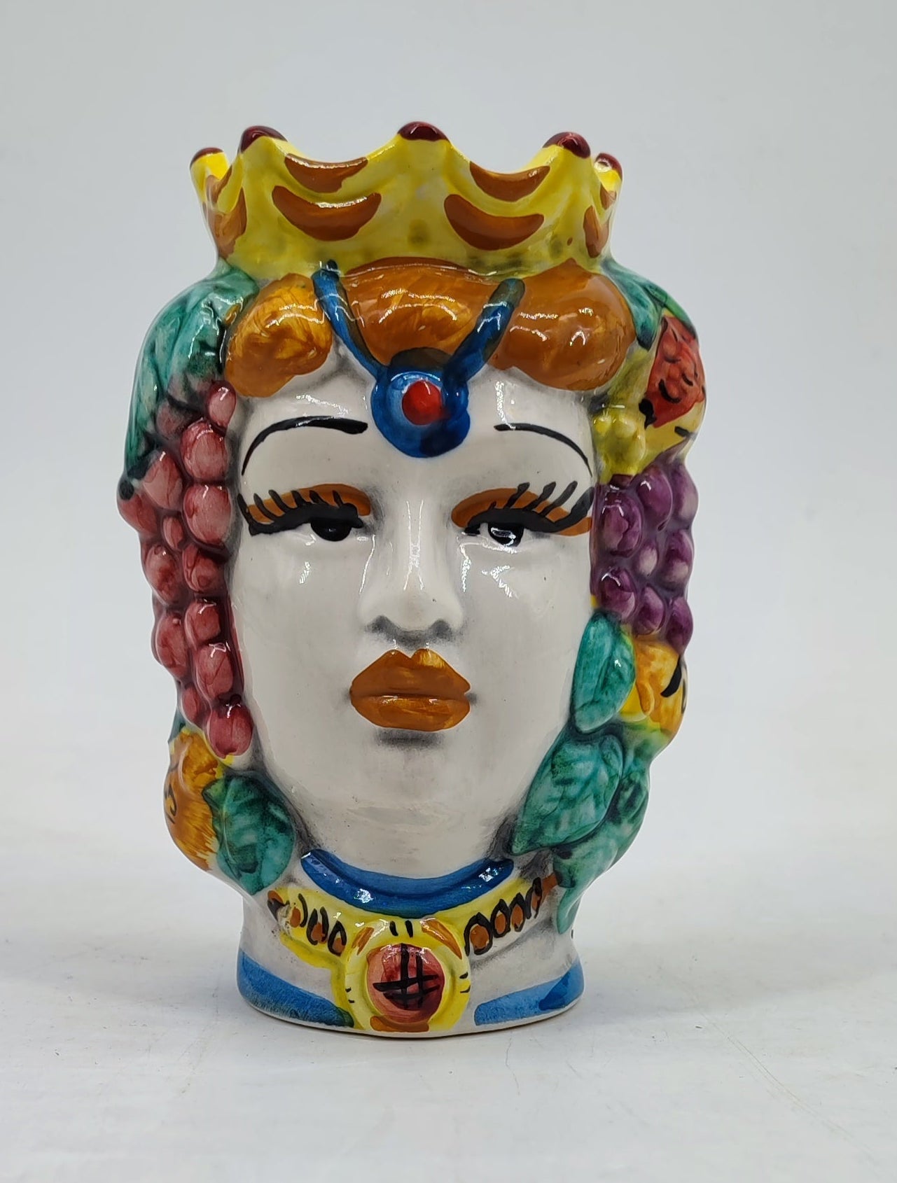 Sicilian Moor’s Heads Pair – Hand-Painted Caltagirone Ceramic Vases, 15 cm