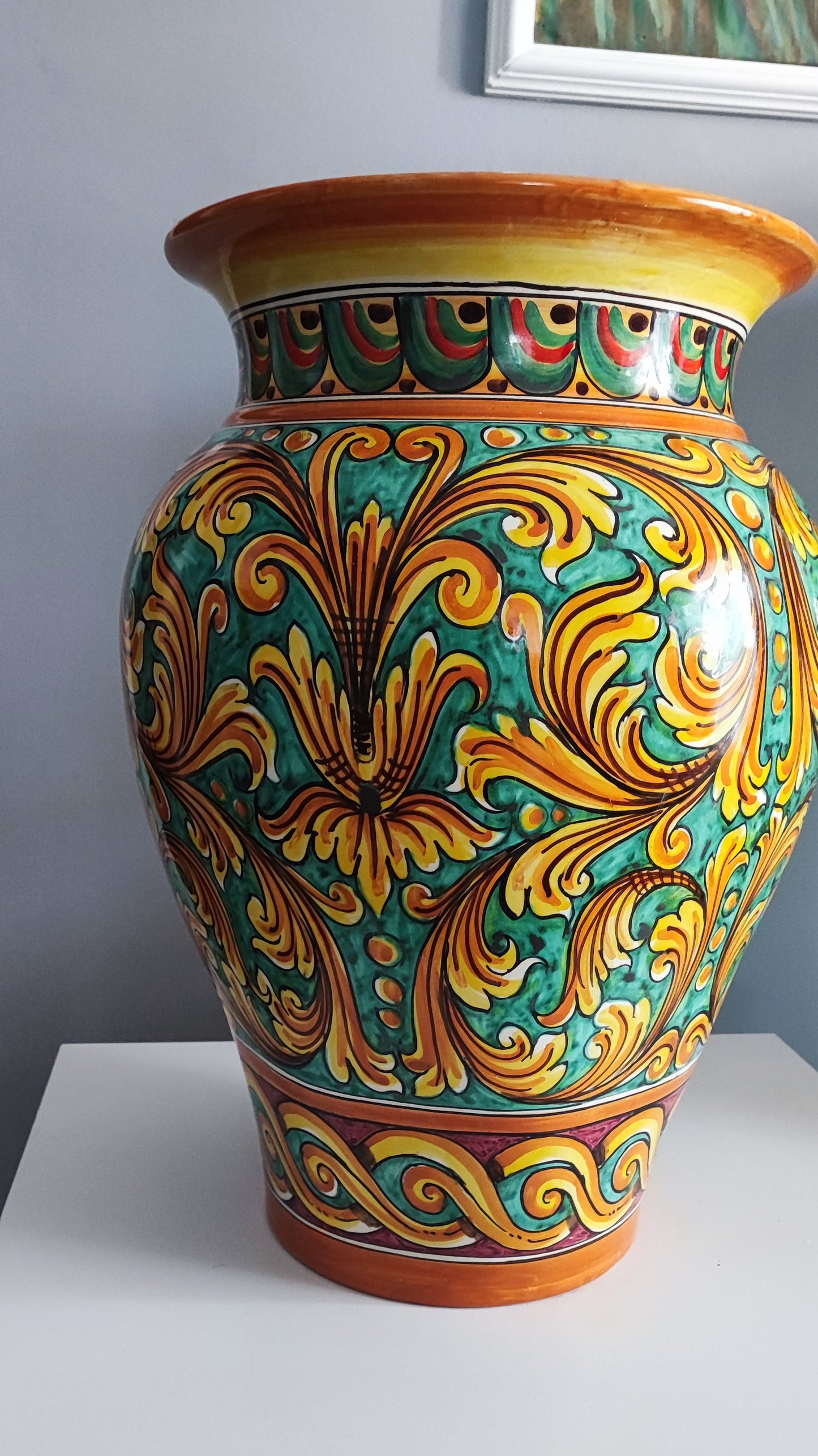 Tall Caltagirone ceramic umbrella stand
