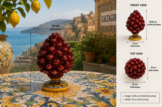 Handmade Sicilian Ceramic Pine Cone – Ceramica di Caltagirone – 15 cm (5.9 in) Decorative Pigna Ornament