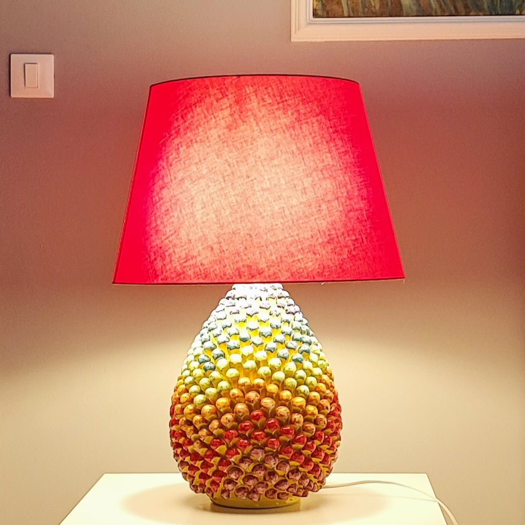 Rustic ceramic pinecone lamp