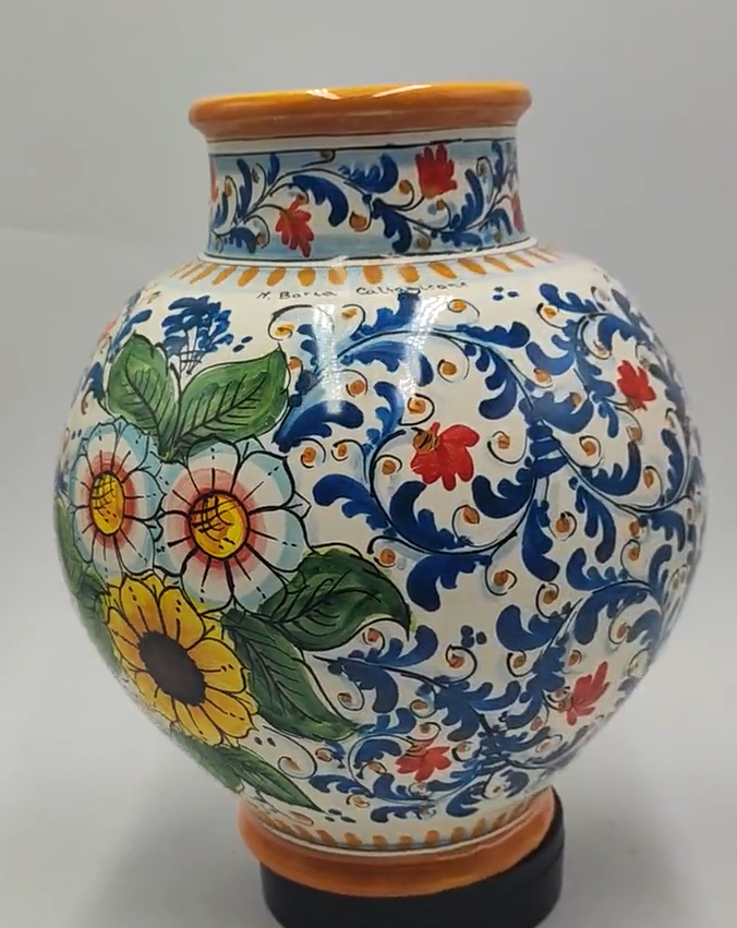 Hand-Painted Caltagirone Ceramic Vase – 33 cm (13 in) High x 24 cm (9.4 in) Wide