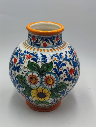 Hand-Painted Caltagirone Ceramic Vase – 33 cm (13 in) High x 24 cm (9.4 in) Wide
