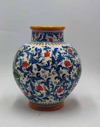 Hand-Painted Caltagirone Ceramic Vase – 33 cm (13 in) High x 24 cm (9.4 in) Wide
