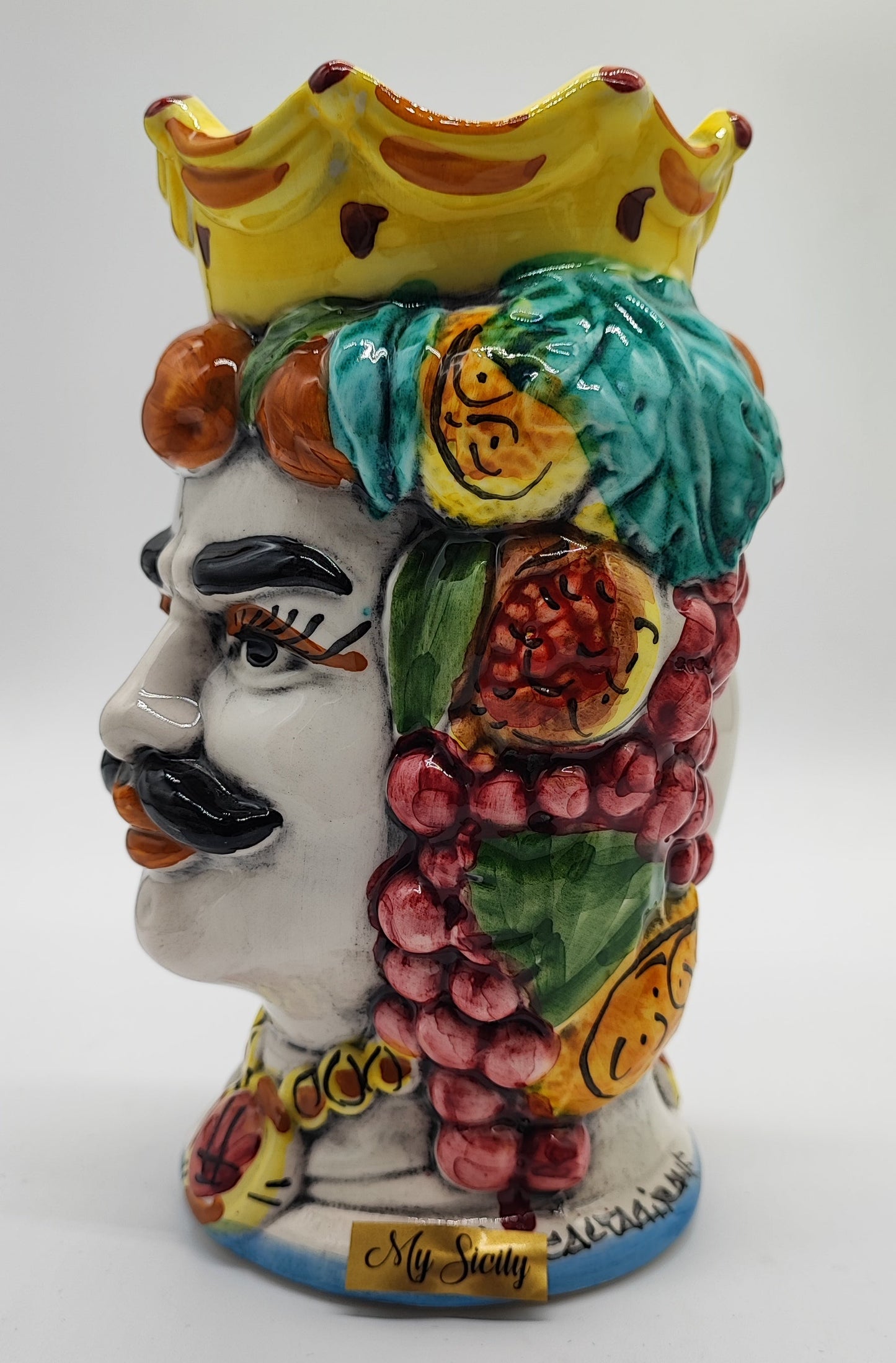 Double-Faced Sicilian Testa di Moro Vase – Handmade Caltagirone Ceramic Head