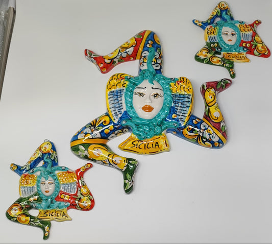 Set of 3 Sicilian Trinacria Wall Decor – Handmade Caltagirone Ceramic Art