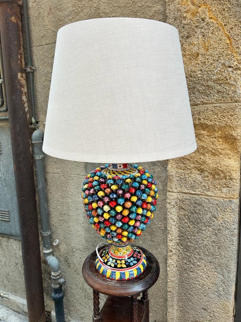 Sicilian Pigna Ceramic Lamp of Caltagirone