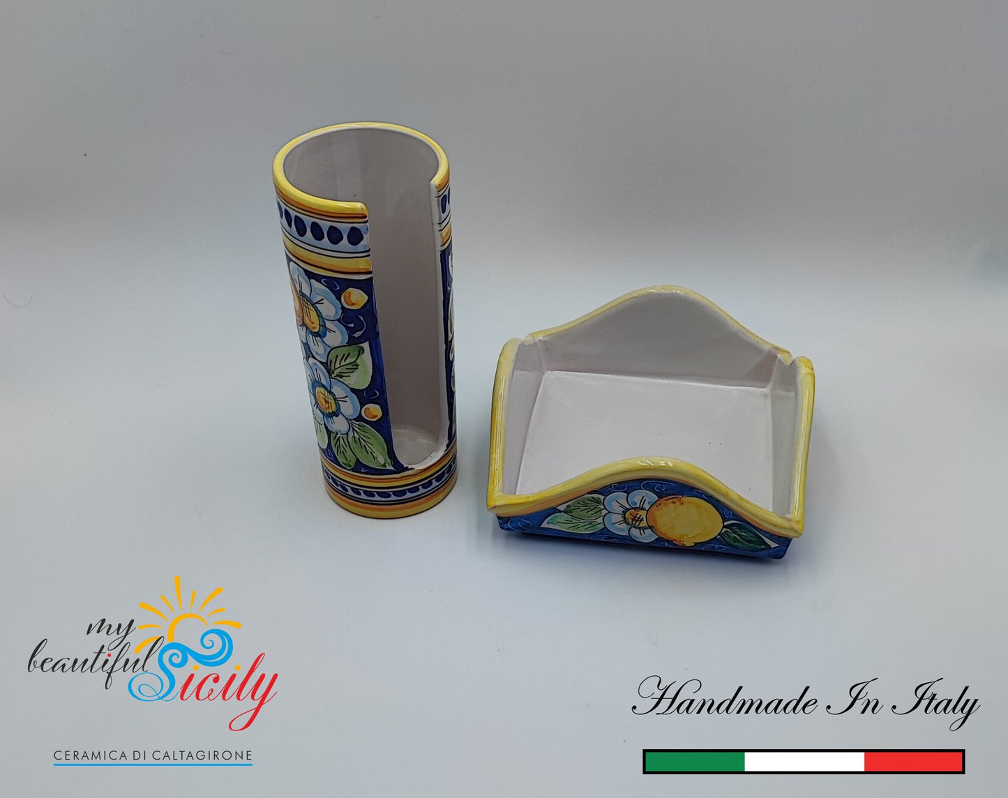 Sicilian ceramics Holder for Glasses and Napkins