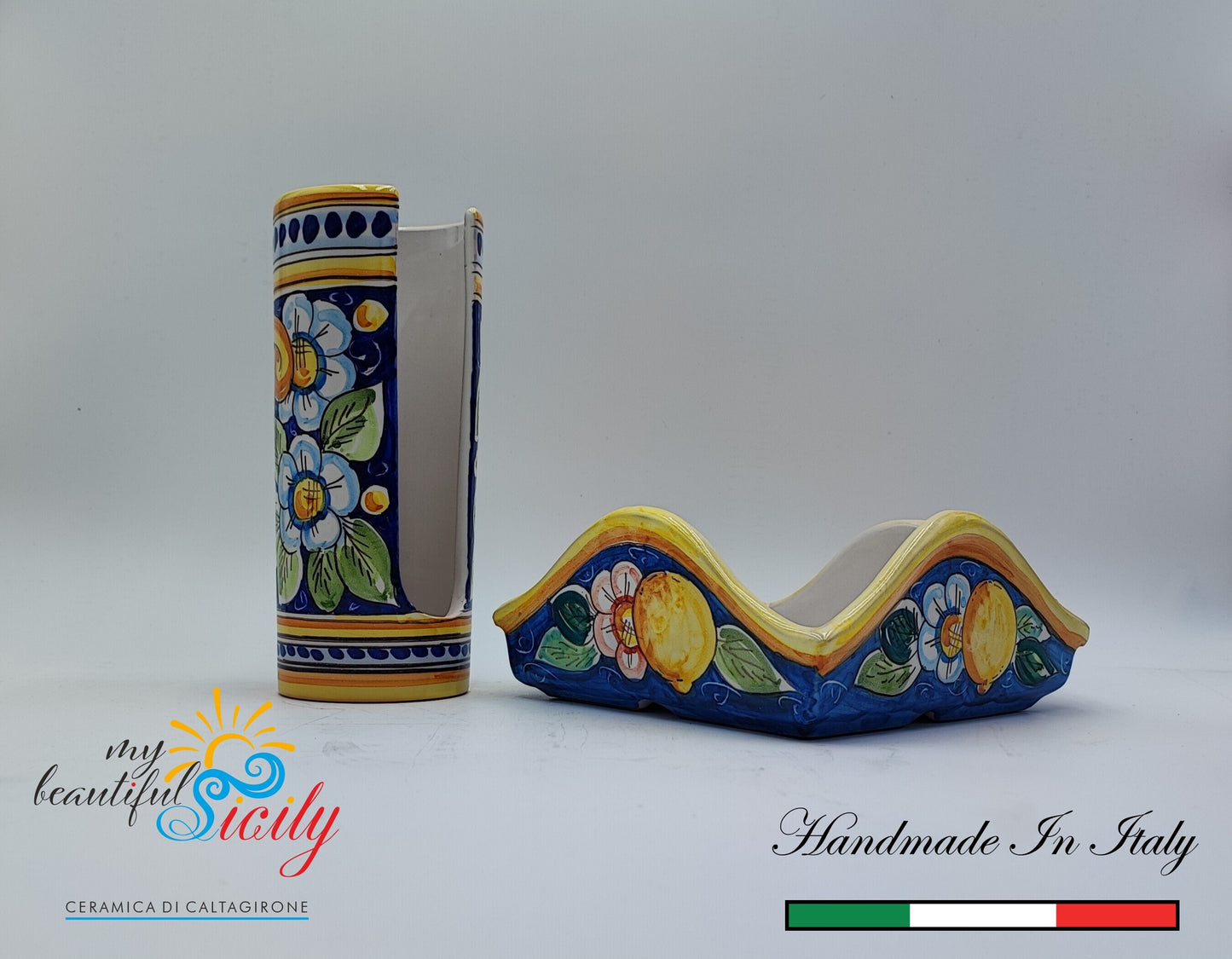 Sicilian ceramics Holder for Glasses and Napkins