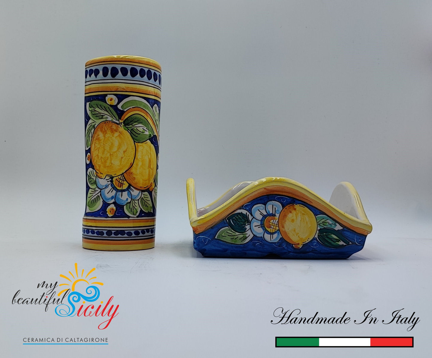 Sicilian ceramics Holder for Glasses and Napkins
