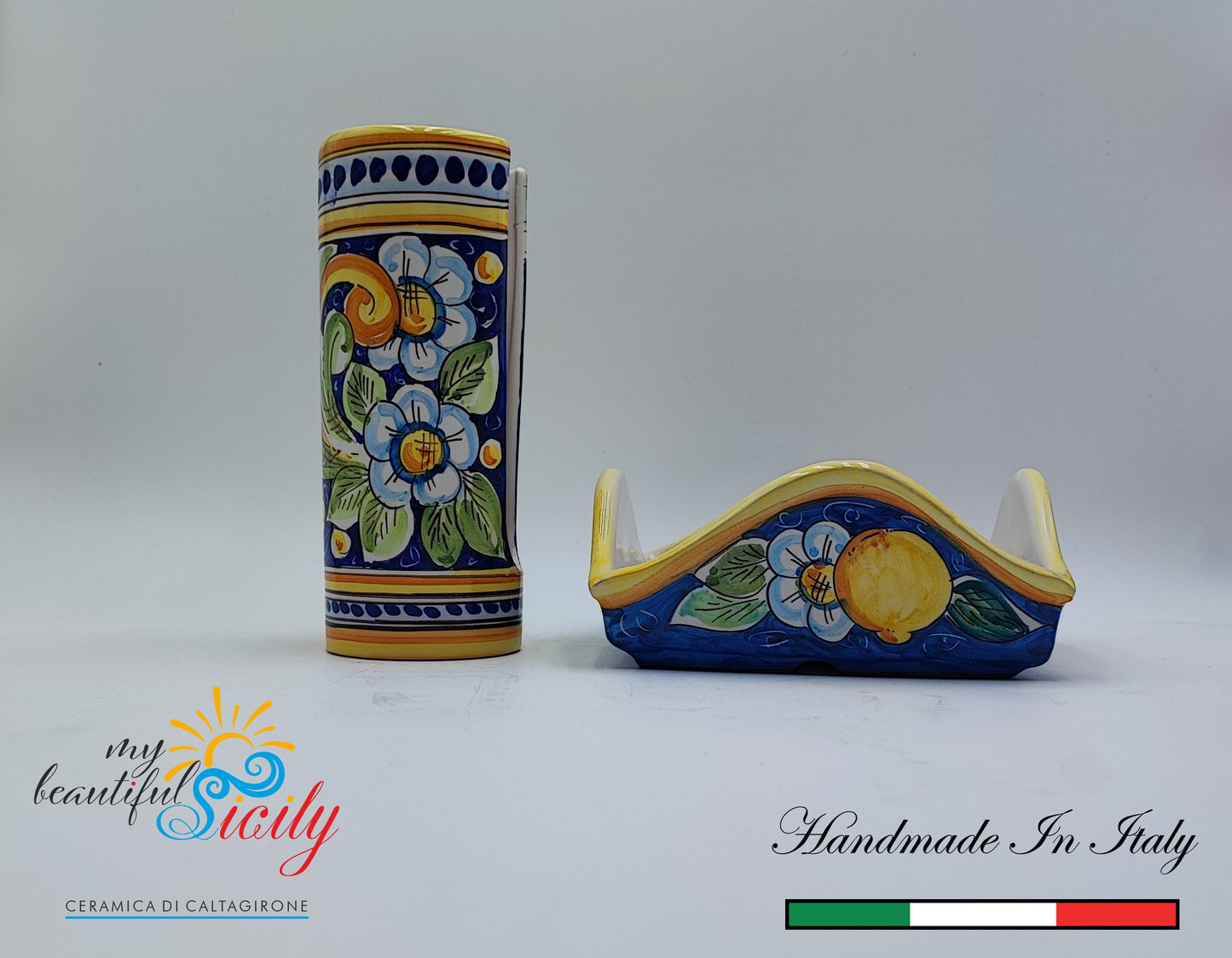Sicilian ceramics Holder for Glasses and Napkins