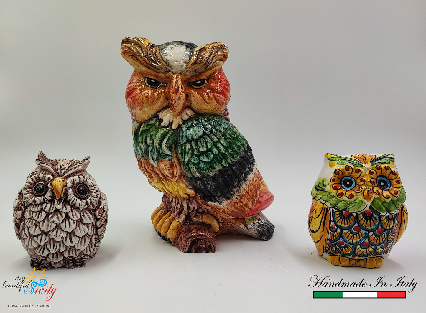Sicilian Handmade Ceramica di Caltagirone Owls