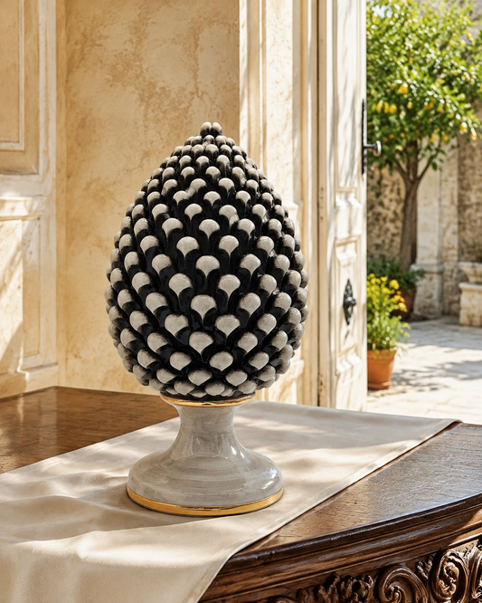 Sicilian Ceramic Pine Cone 35 cm with 24K Gold – Handmade Italian Pigna