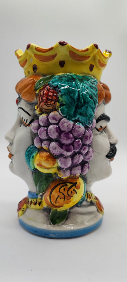 Double-Faced Sicilian Testa di Moro Vase – Handmade Caltagirone Ceramic Head